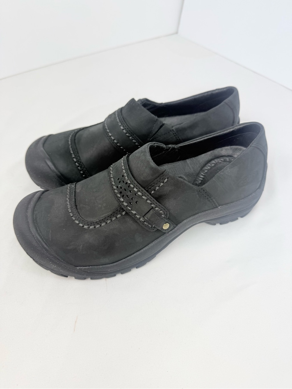 Keen KACI Black Full Grain Leather Slip On Clog Shoes - Picture 8 of 16